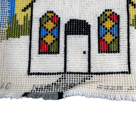 Vintage Christmas Handmade Wall Hanging Church Stars Holiday Latch Hook Rug - Picture 9 of 9